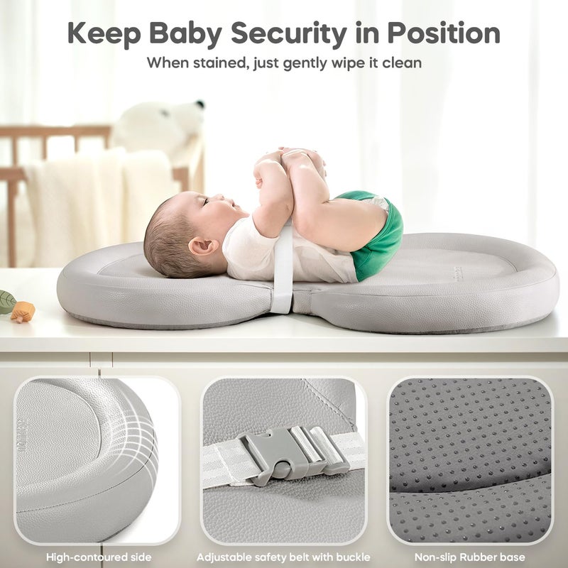 mamatepe Baby Changing Pad, Soft, Foldable Leather Diaper Changing Pad, Contoured Changing Table Pads for Dresser, Waterproof & Non-Slip Wipeable, 30"X19",Gray - Image 3